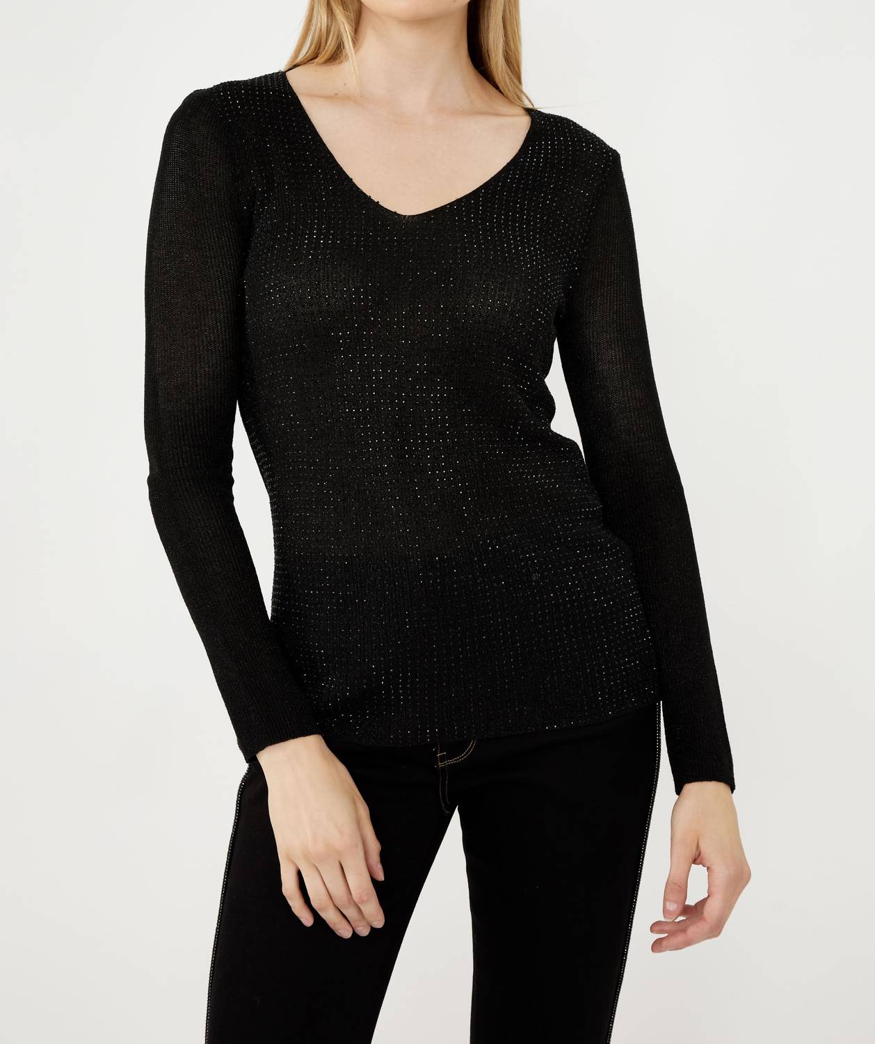 Frank Lyman - Bejweled V-neck Knit Top