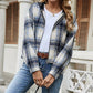 Miss Sparkling - Plaid Print Zip Up Hooded Jacket