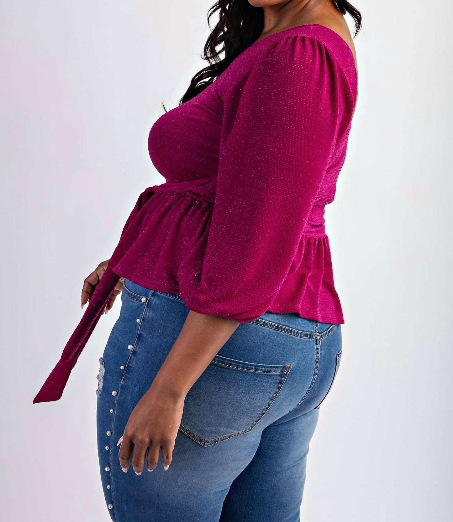 The Curve La - Plus Size One Shoulder Peplum Top With Tie