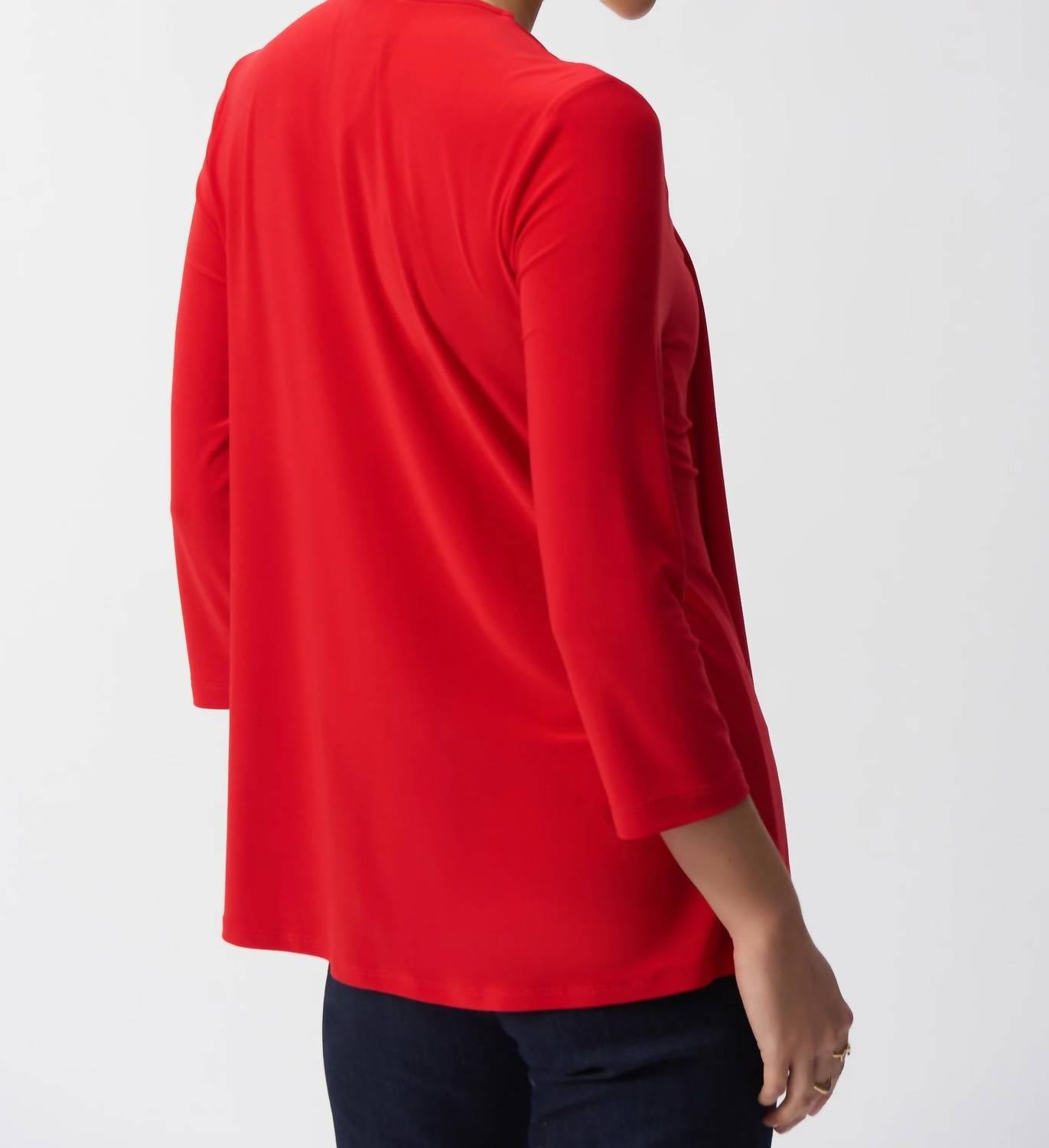 Joseph Ribkoff - Layered Zip Front Quarter Sleeve V-neck Top