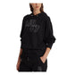 RALPH LAUREN Womens Black Pocketed Ribbed Drawstring Drop Shoulders Logo Graphic Long Sleeve Hoodie