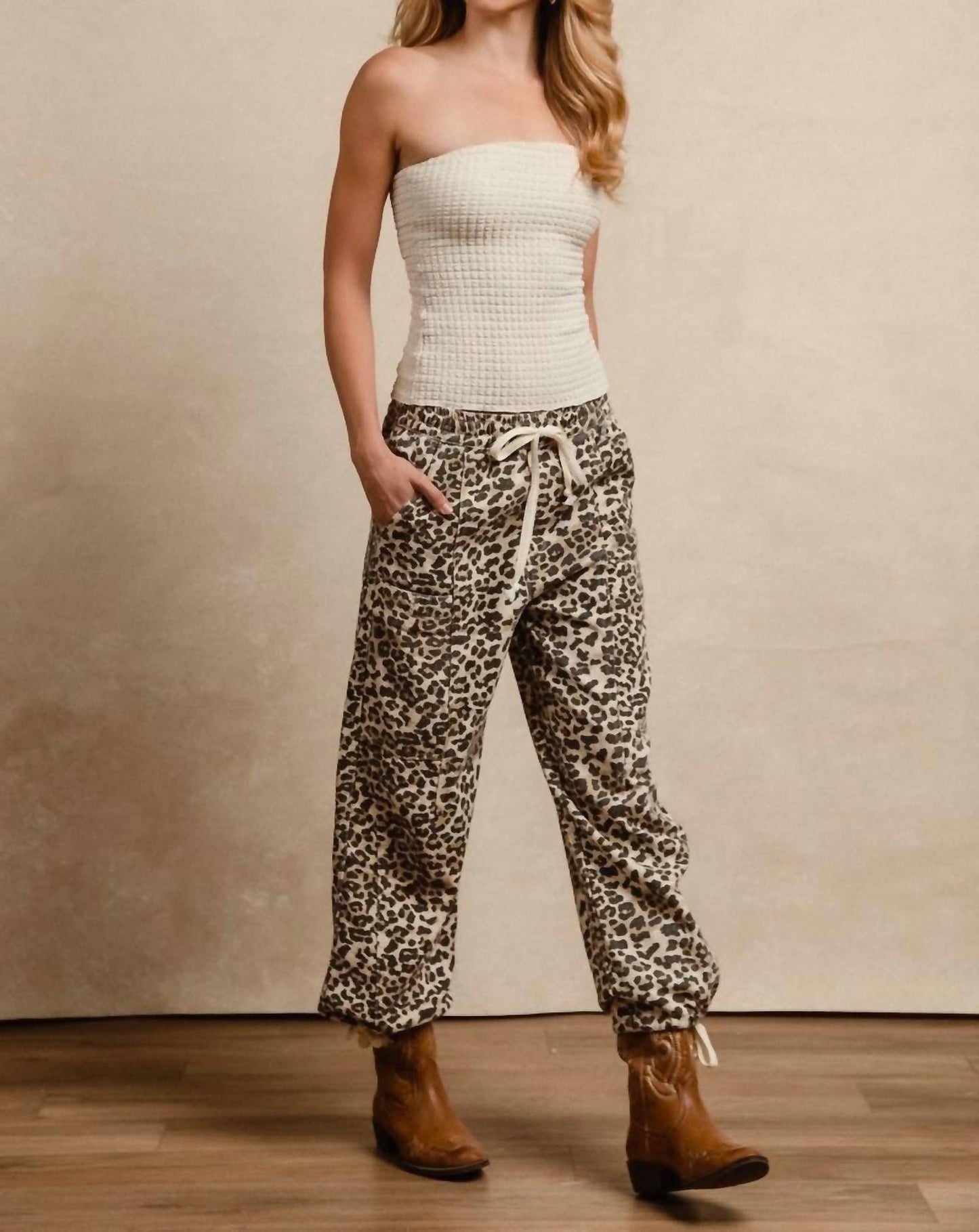 Bibi - Leopard Print Drawstring Pants