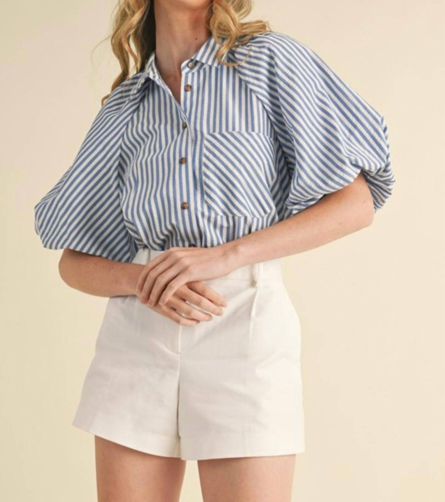 &Merci - Count On Me Bubble Sleeve Button Down