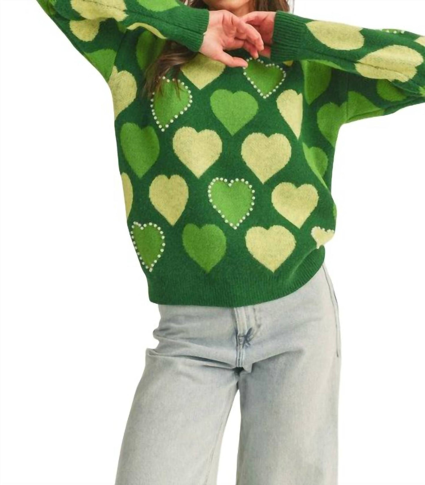 &Merci - PEARL EMBELLISHED HEART SWEATER