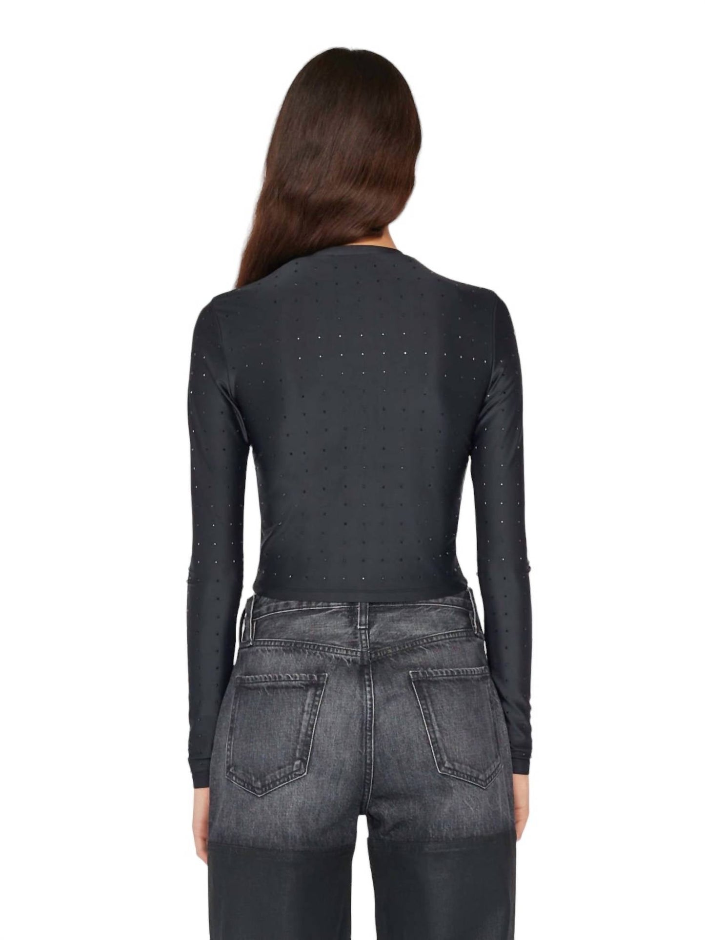 Frame - CROPPED LONG SLEEVE RHINESTONE TOP