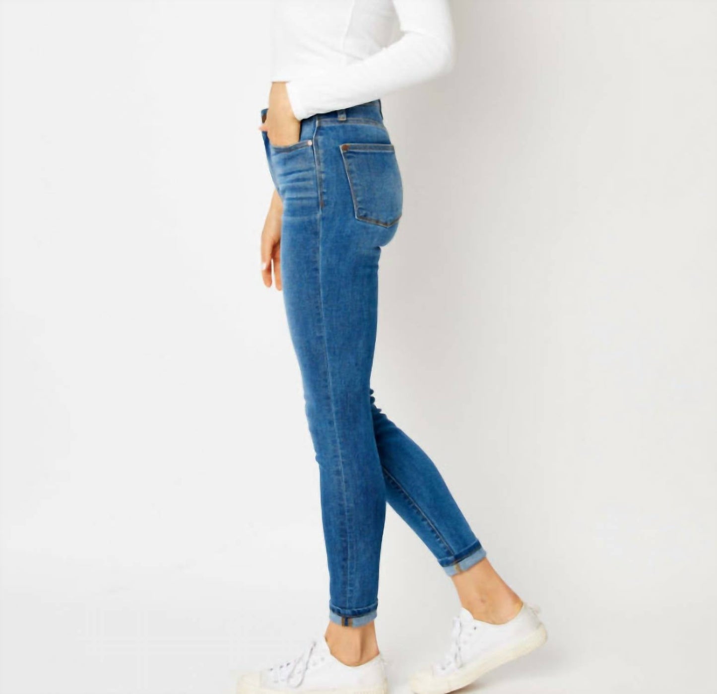 Judy Blue - Women's High Waist Cuffed Hem Skinny Jeans