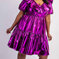 The Curve La - Plus Size Faux Leather Tiered Puff Sleeve Short Dress