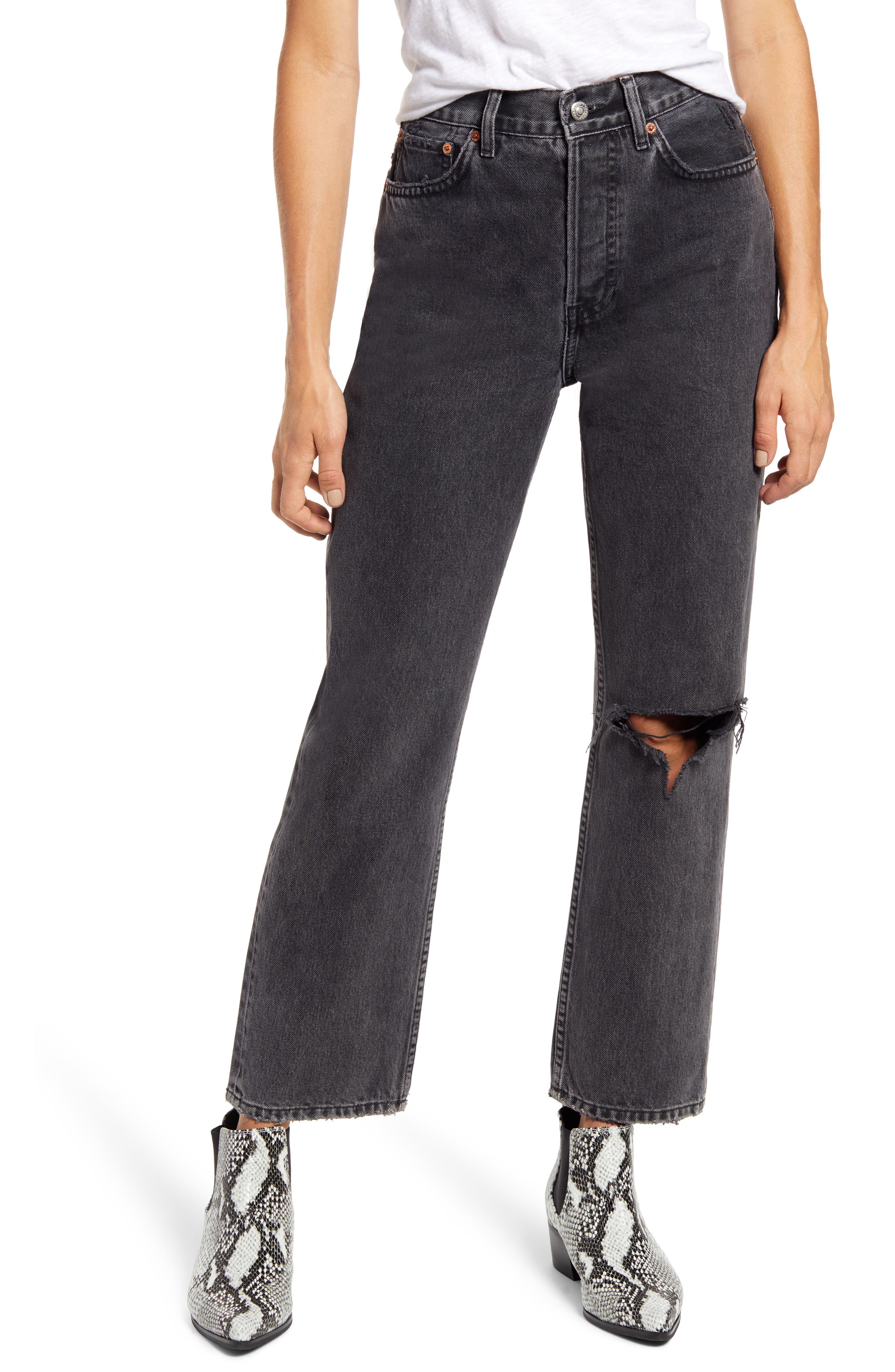 womens-topshop-chicago-ripped-knee-high-waist-dad-jeans-size-29-black