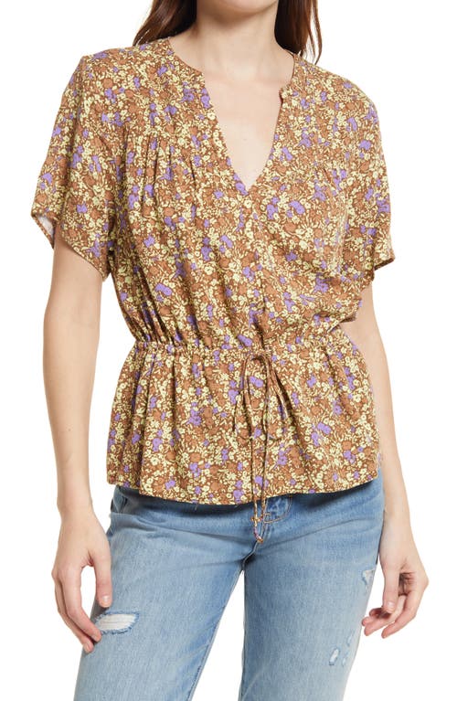 treasure-bond-floral-drawstring-waist-top-brown-multi