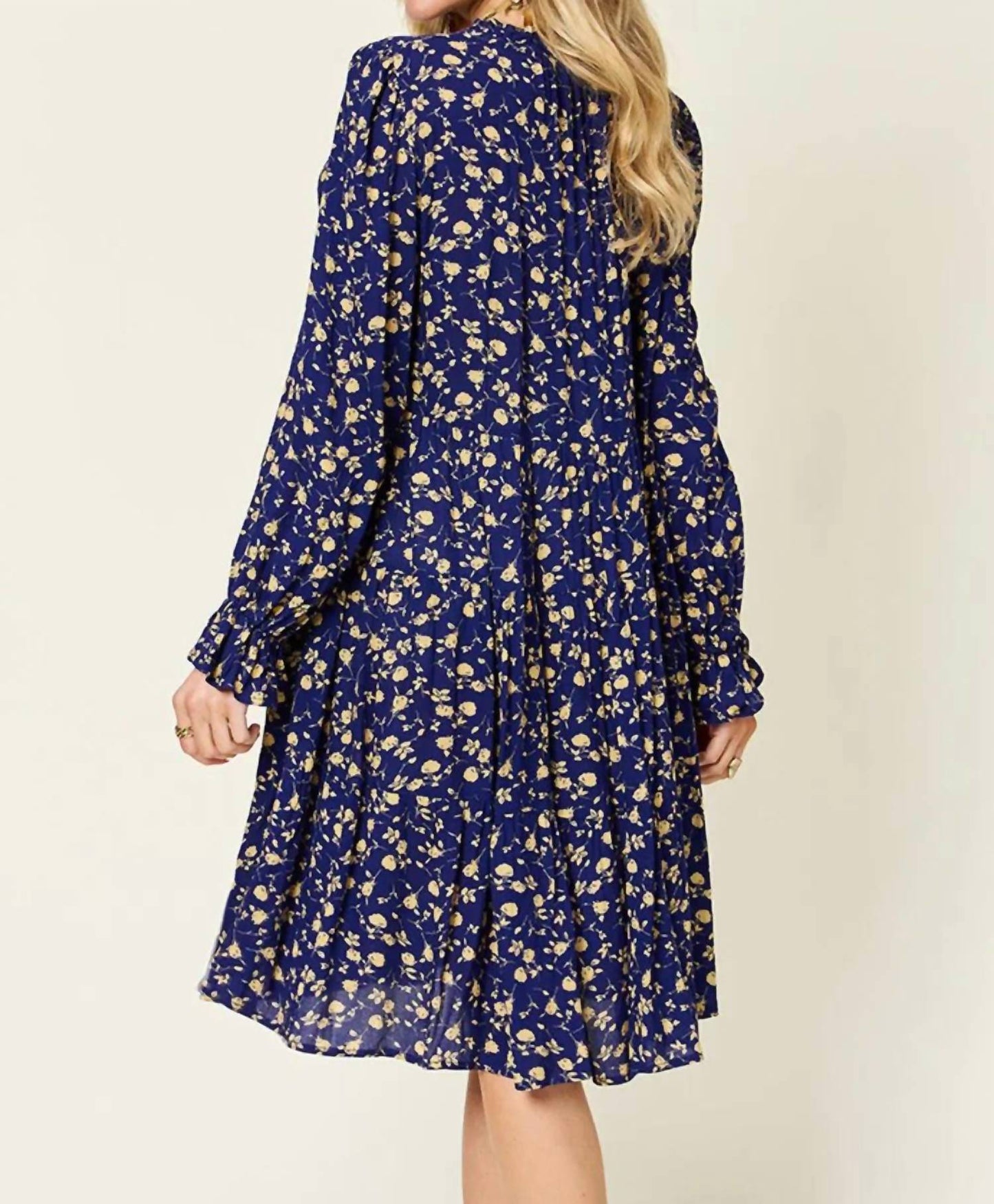Double Take - Full Size Printed Ruffle Hem Long Sleeve Tiered Dress