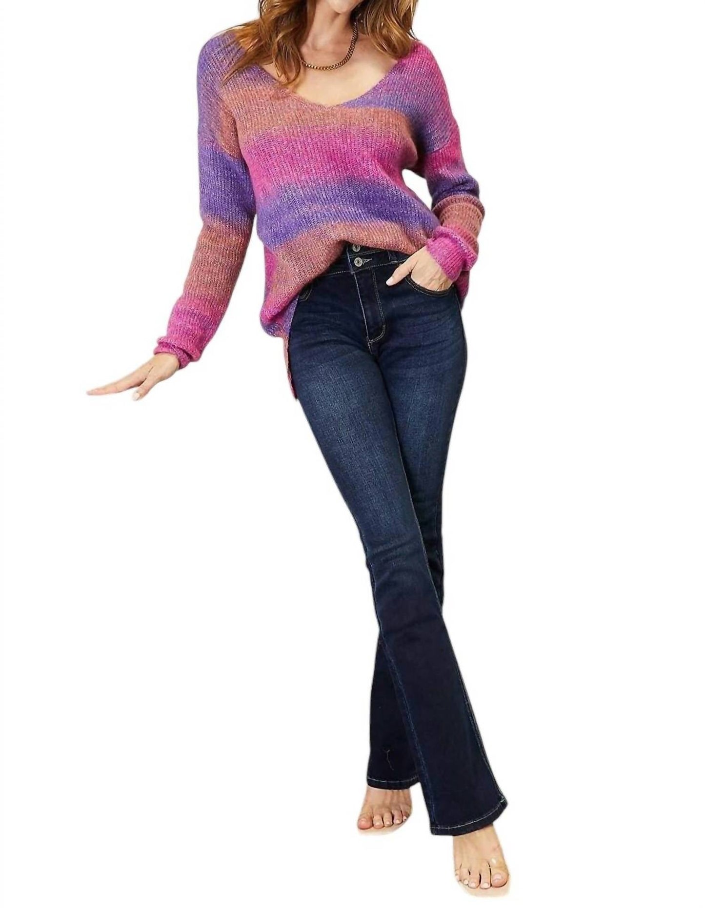 Double Take - Chic Ribbed V-Neck Pullover Sweater