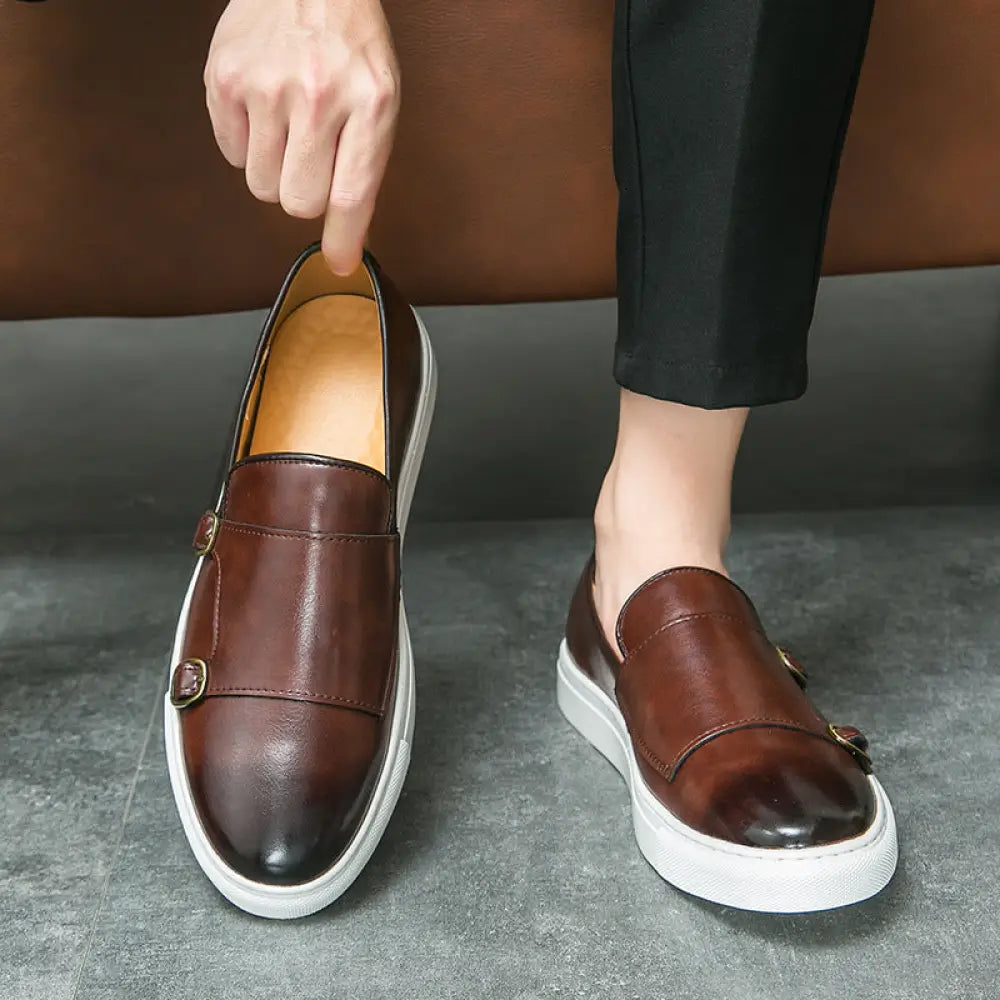 Men's Double Monk Strap Leather Fashion Loafers