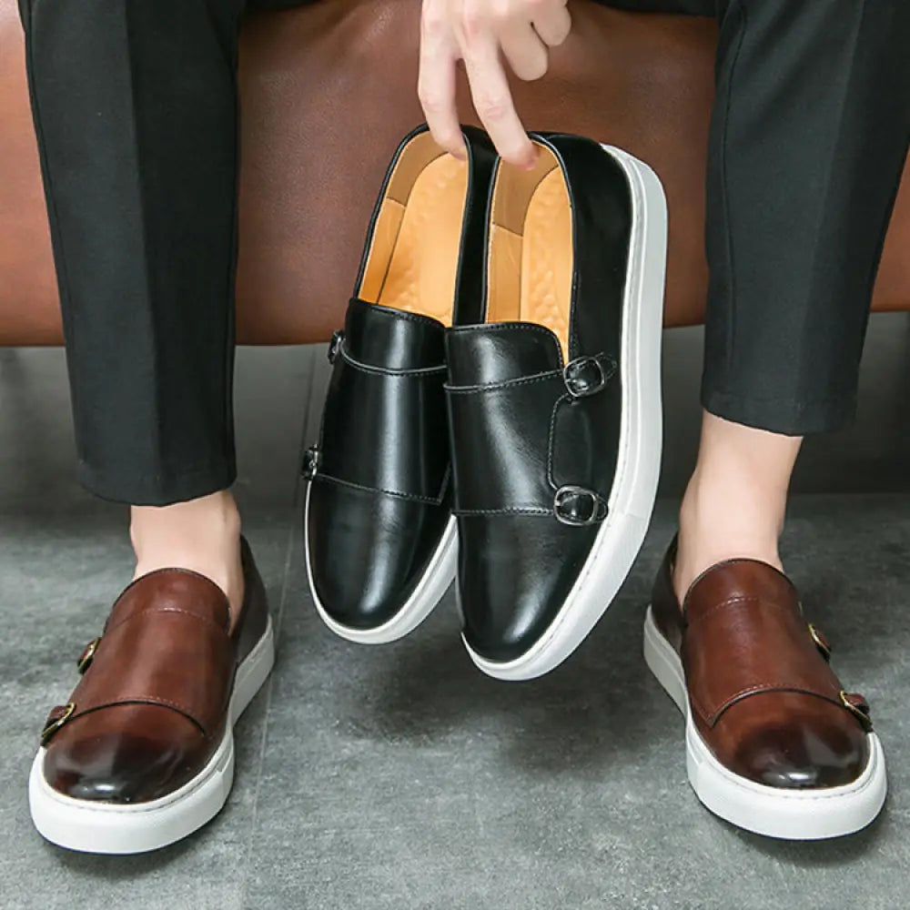 Men's Double Monk Strap Leather Fashion Loafers