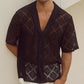 Men's Breathable Diamond Textured Hollow Lapel Shirt