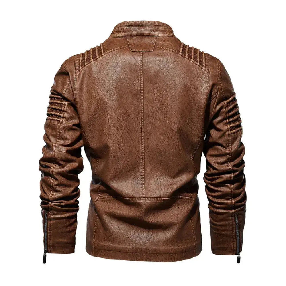 Men's Ribbed Faux Leather Insulated Motorcycle Jacket