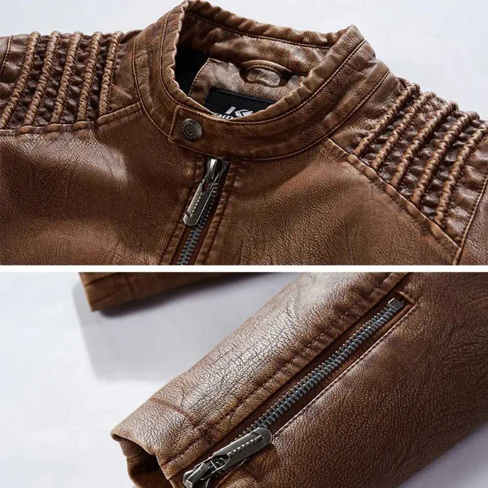 Men's Ribbed Faux Leather Insulated Motorcycle Jacket