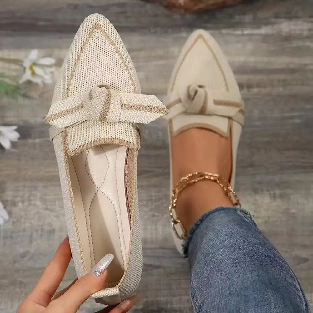 Woven Pointed Toe Bow Flat Breathable Summer Loafers