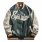 Men's Embroidered Pu Leather Baseball Bomber Jacket