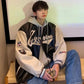 Men's Embroidered Pu Leather Baseball Bomber Jacket