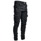 Slim Fit Distressed Denim Multi Pocket Cargo Jeans