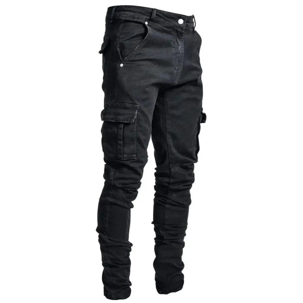 Slim Fit Distressed Denim Multi Pocket Cargo Jeans