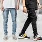 Slim Fit Distressed Denim Multi Pocket Cargo Jeans