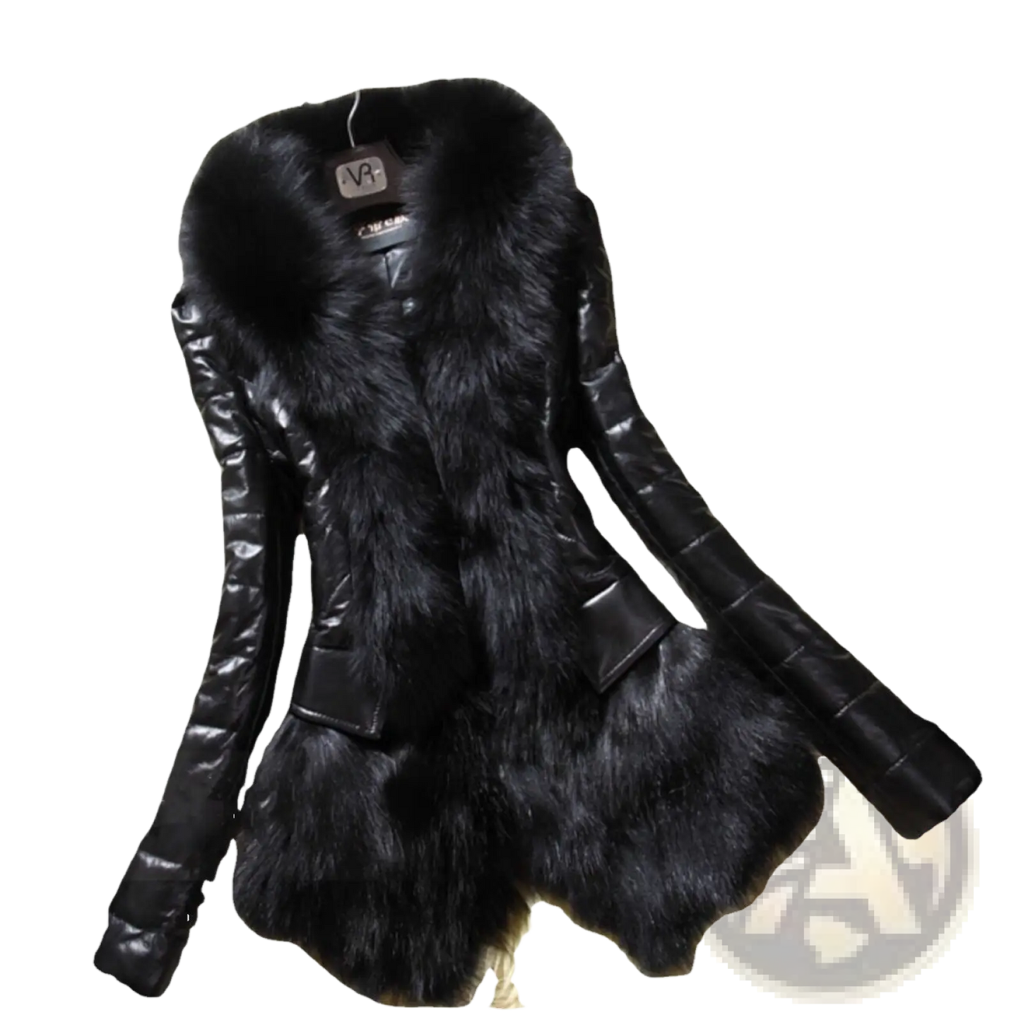Faux Fur Collar Quilted Leather Jacket