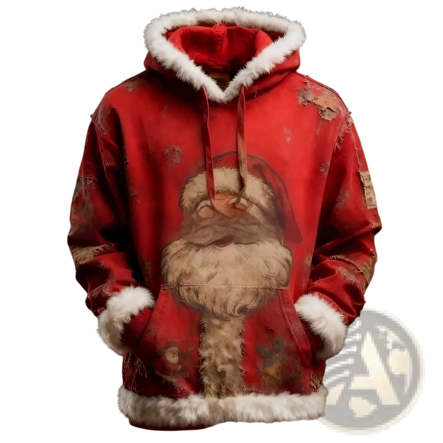 Faux Fur Trim Santa Claus Hoodie with American Flag Print