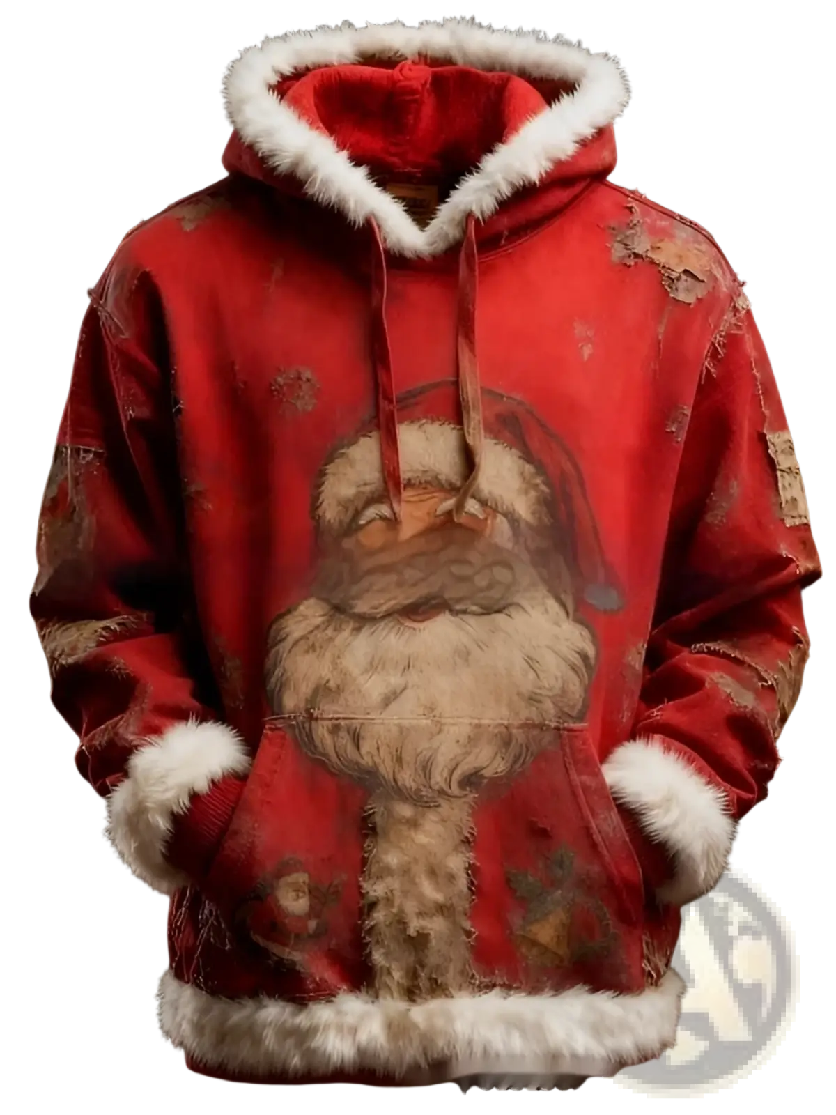 Faux Fur Trim Santa Claus Hoodie with American Flag Print