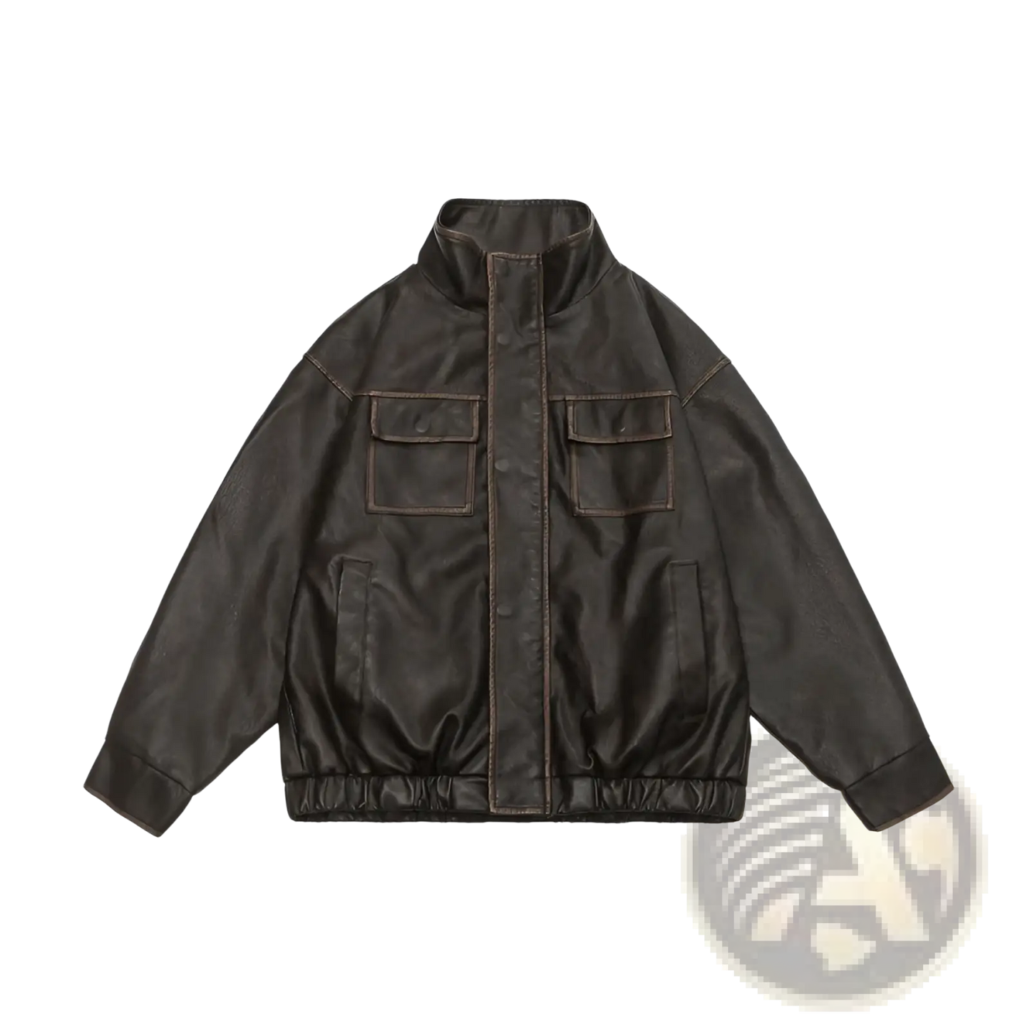 Faux Leather Biker Bomber Jacket with Utility Pockets