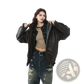 Faux Leather Biker Bomber Jacket with Utility Pockets