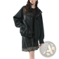 Faux Leather Biker Bomber Jacket with Utility Pockets