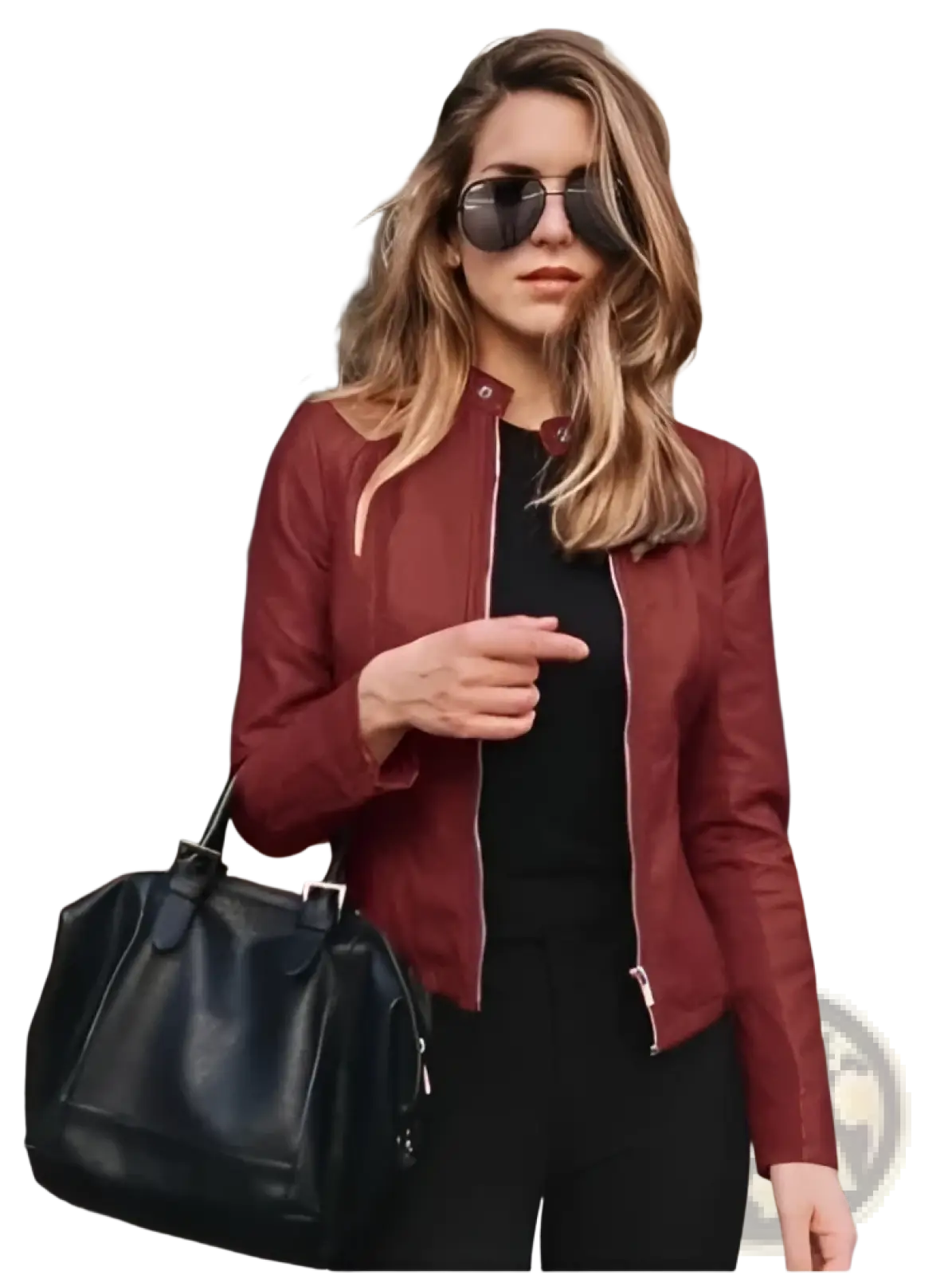 Faux Leather Bomber Jacket Fitted Zip Up Coat