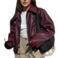 Faux Leather Bomber Jacket Loose Fit Cropped Moto Coat