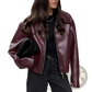 Faux Leather Bomber Jacket Loose Fit Cropped Moto Coat