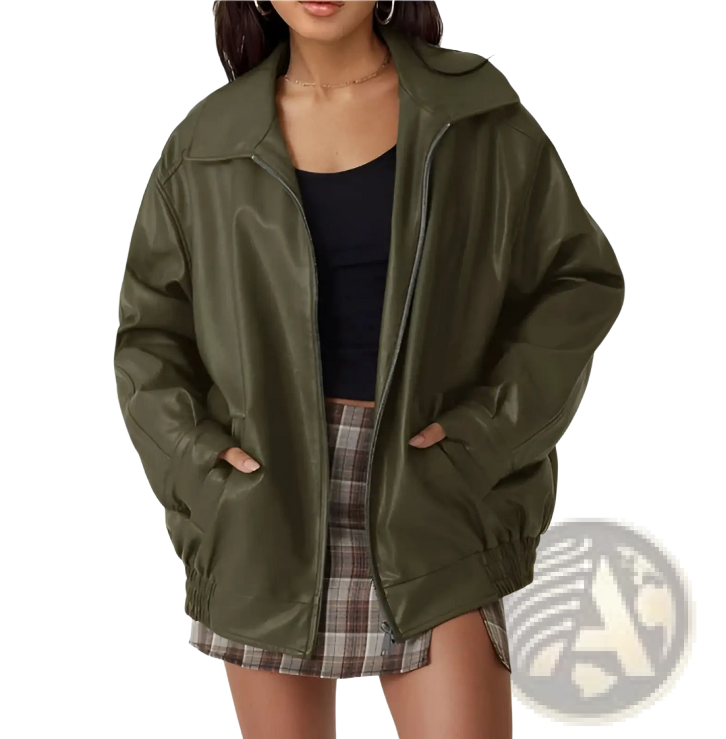 Faux Leather Bomber Jacket Oversized Relaxed Fit Coat