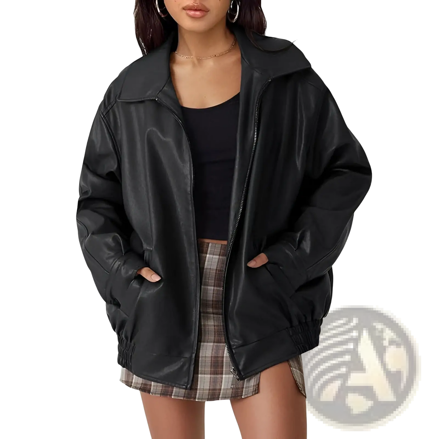 Faux Leather Bomber Jacket Oversized Relaxed Fit Coat