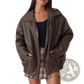 Faux Leather Bomber Jacket Oversized Relaxed Fit Coat
