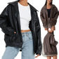 Faux Leather Bomber Jacket Oversized Relaxed Fit Coat