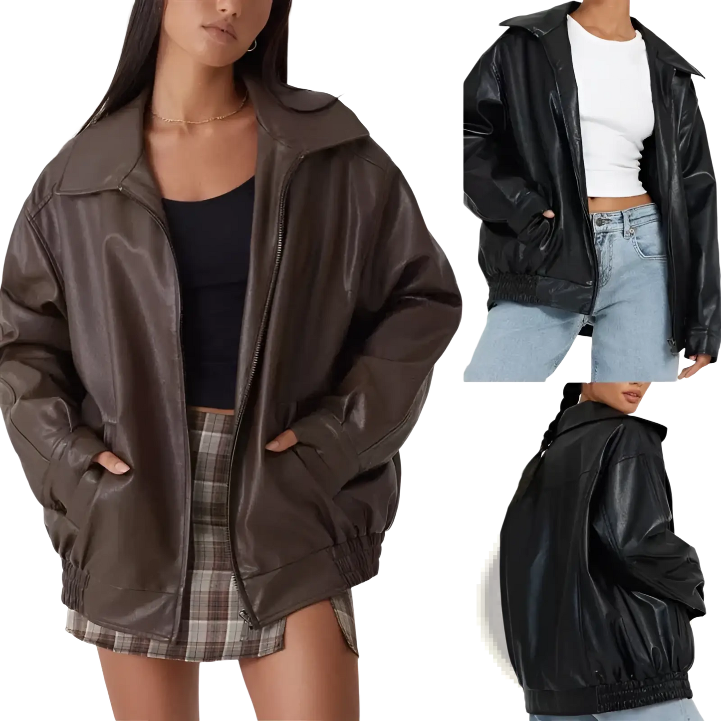 Faux Leather Bomber Jacket Oversized Relaxed Fit Coat