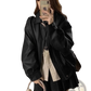 Faux Leather Bomber Jacket Oversized Short Coat