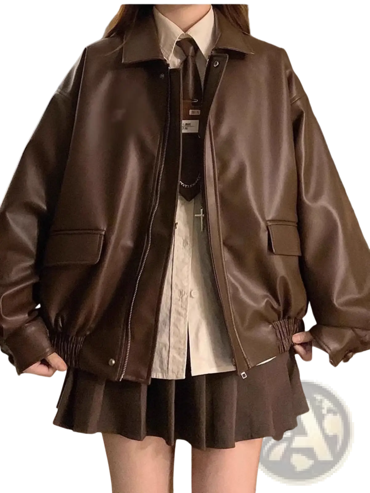 Faux Leather Bomber Jacket Oversized Short Coat