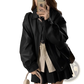 Faux Leather Bomber Jacket Oversized Short Coat