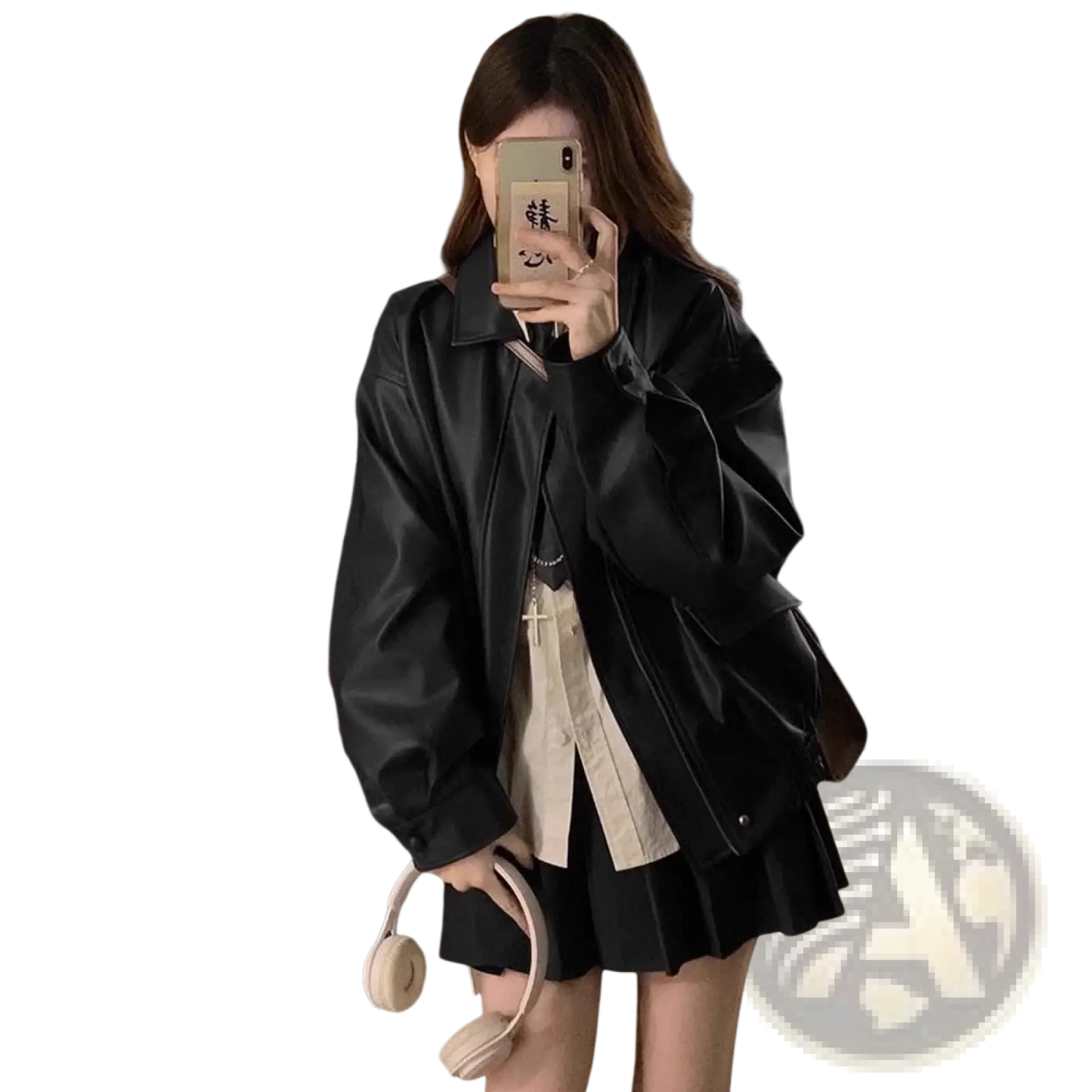 Faux Leather Bomber Jacket Oversized Short Coat