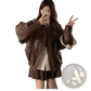 Faux Leather Bomber Jacket Oversized Short Coat