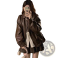 Faux Leather Bomber Jacket Oversized Short Coat