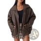 Faux Leather Bomber Jacket Relaxed Fit Women's Coat