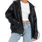 Faux Leather Bomber Jacket Relaxed Fit Women's Coat