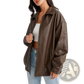 Faux Leather Bomber Jacket Relaxed Fit Women's Coat