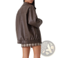 Faux Leather Bomber Jacket Relaxed Fit Women's Coat